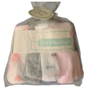 🛑 SOLD !! BABY KISS GIRLS Washcloths 24 Pk Hearts & Bows Pink White Gray — NWT